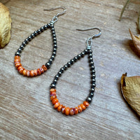 Teardrop Earrings – Sterling Silver Pearl & Orange Spiny Oyster