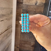 Adjustable Rectangle Ring with 21 Kingman Turquoise – Sterling Silver