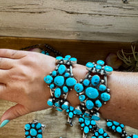 Complete Squash Blossom Set – Kingman Turquoise – Sterling Silver – Navajo Made by Wilson Dawes
