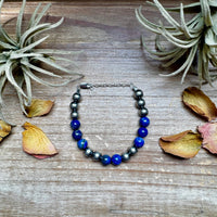 Lapis & Sterling Silver Bracelet – 6.5 Inch + Extender – 8 mm Round Beads
