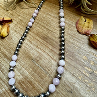 Faceted Kunzite & Sterling Silver Necklace – 8 mm Pearls – 20 Inch