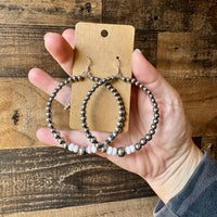 Big Sterling Silver Pearls Hoops with pink Conch