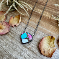 Cotton Candy Turquoise Bar Necklace – Freeform Shape – 18" Sterling Chain – Tia Long, Navajo Handmade