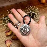 Sterling Silver Hair Tie – Stamped Concho Detail