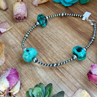 16” Turquoise Rondelle Necklace – Sterling Silver Pearls