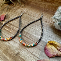 3 mm teardrop earrings Sterling Silver Pearls with orange spiny/Turquoise