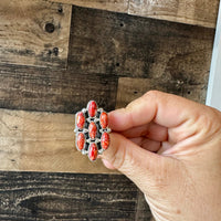 Cluster - size 8 - red spiny and sterling silver