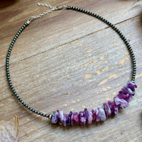 14.5” Lepidolite Necklace – 3mm Sterling Silver Pearls & Saucers