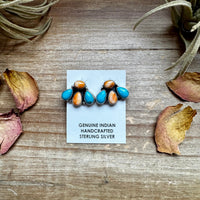 Stud Earrings – Orange Spiny & Turquoise (Stamped Marcella James)
