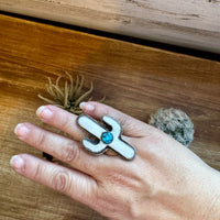 White Cactus Antler with turquoise Adjustable Ring