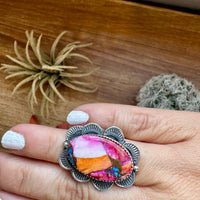 Oval rings - adjustable -Dahlia ring and sterling silver