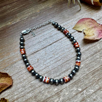 Sterling Silver Pearl Bracelet with Red-Orange Spiny Oyster Heishi