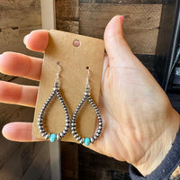 Smaller Sterling saucer Silver Pearls earrings teardrop - With Turquoise