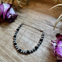 Black Onyx & Sterling Silver Pearl Bracelet – 5mm