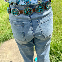 Turquoise Concho Belt – Sterling Silver – Native Made DM – One of a Kind