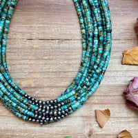 African Turquoise Heishi & Sterling Silver Pearl Necklace