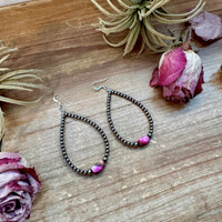 Dyed Pink Turquoise & Sterling Silver Pearl Teardrop Earrings – 3"