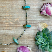 22” Chunky Turquoise & Dark Brown Shell Heishi Necklace