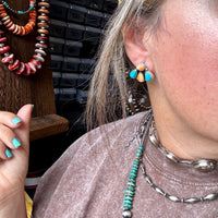 Stud Earrings – Orange Spiny & Turquoise (Stamped Marcella James)