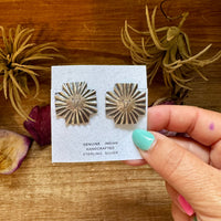 Square Cross Stud Earrings with Longhorn Skull – Sterling Silver