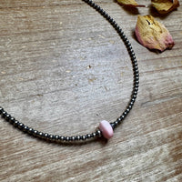 Sterling Silver Pearl Choker – Pink Conch Saucer Center – 14.5" + Extender