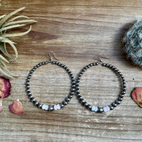 Big Sterling Silver Pearls Hoops with pink Conch
