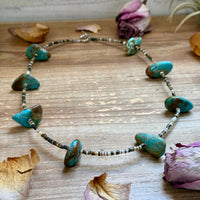 22” Chunky Turquoise & Dark Brown Shell Heishi Necklace