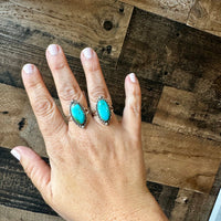 Ring size 7 & 8.5- long kingman turquoise and sterling silver