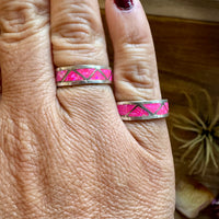 Pink Opal Inlay Band Ring – Sterling Silver – Sizes 6.5 & 7.5