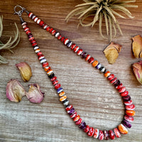 BE BOLD - 22-Inch Spiny Oyster & Wampum Statement Necklace with Sterling Silver Pearls
