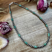 Green Turquoise & Sterling Silver Pearl Necklace – 5mm – Handmade by The Bijoux FAB – 19"