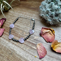 Valentine Bracelet - 4 mm sterling silver pearls and Rose Quartz heart