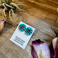 Blue Magnesite Turquoise & Red Cluster Stud Earrings