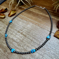 Golden Hill Turquoise & Sterling Silver Pearl Necklace – 16" + Extender