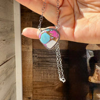Cotton Candy Turquoise Bar Necklace – Freeform Shape – 18" Sterling Chain – Tia Long, Navajo Handmade