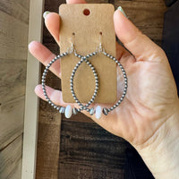 Smaller Sterling Silver Pearls Hoops with Pink Conch