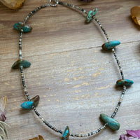 22” Chunky Turquoise & Dark Brown Shell Heishi Necklace