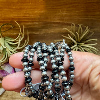 Black Onyx & Sterling Silver Pearl Bracelet – 5mm