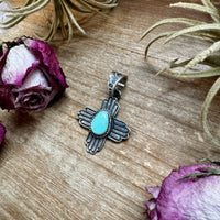 Zia Symbol Pendant with Golden Hill Turquoise – Sterling Silver – Native Made by K. Billah – Fits 8mm