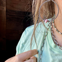 Smaller Sterling Silver Pearls Hoops with Pink Conch
