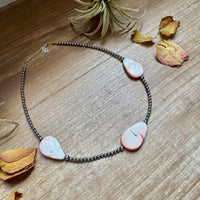 Sterling Silver Choker – 3 Flat Pink Conch Teardrops – 14.5" Approx.