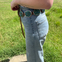 Turquoise Concho Belt – Sterling Silver – Native Made DM – One of a Kind