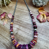 22 Inch graduated deep purple spiny and sterling silver pearls