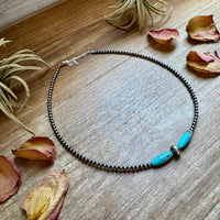 15-Inch Sterling Silver Pearl & Blue Turquoise Torpedo Choker