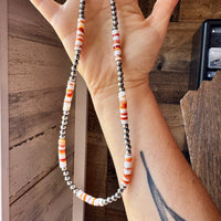 17-Inch Sterling Silver Pearl & Spiny Oyster Necklace