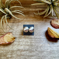 Sterling Silver Saucer Pearl Stud Earrings – 12mm, Stamp MS, USA Made