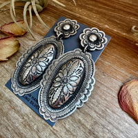 Leander Tahe Sterling Silver Earrings – Post & Dangle Statement with Stamped Detail