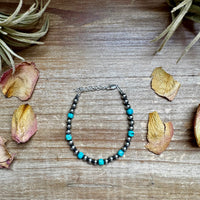 5mm Sterling Silver Pearl & Faceted Turquoise Bracelet