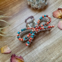 Orange & Turquoise bow hair clips