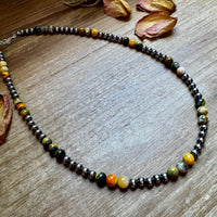 18-Inch Sterling Silver Pearl & Bumblebee Jasper Necklace
